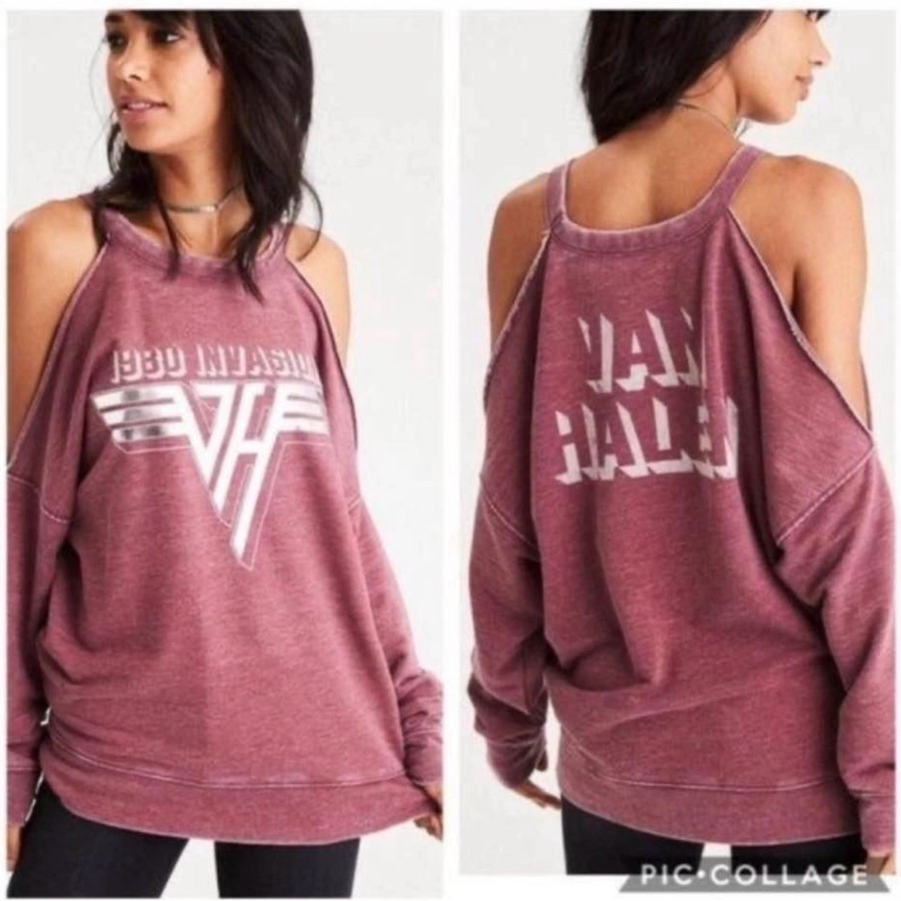 American Eagle Van Halen Invasion Women's Cold Shoulder - Maroon XL XXL